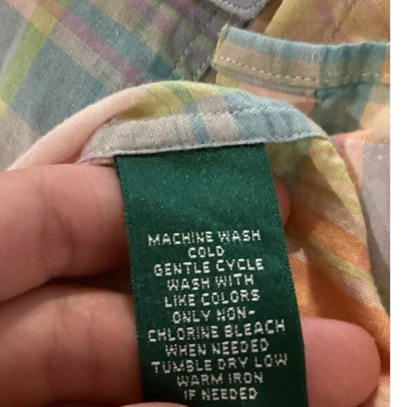 Ralph Lauren Women Linen Blend Button Up Shirt Size LP PL Fisherman Preppy Plaid - Picture 7 of 7